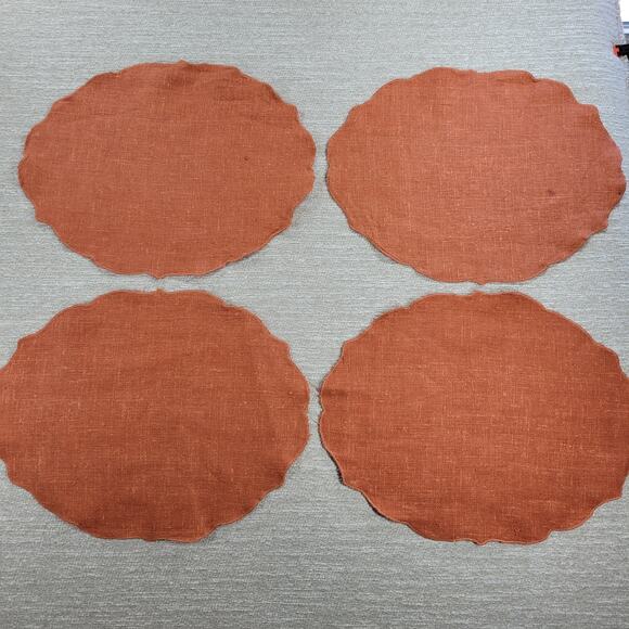 VTG Williams Sonoma Linen Placemats Pumpkin Orange Scalloped Edge Oval Set of 4 - Picture 1 of 13